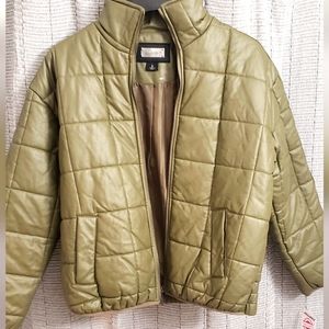 Olive Green Vegan Leather Jacket by JOUJOU Size L. New and Cool.